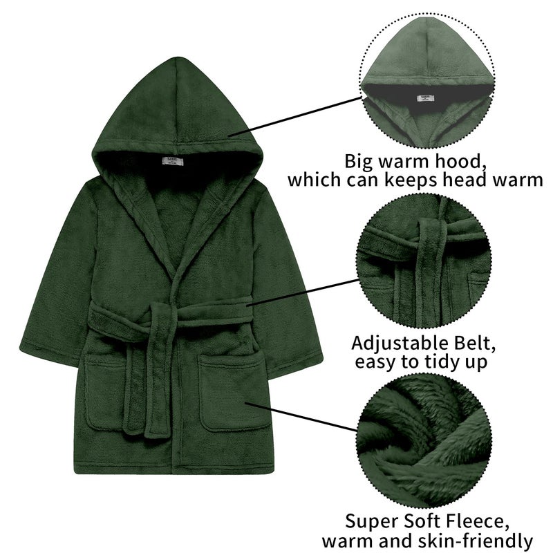 V.&GRIN Boys Fleece Robe, Hooded Plush Soft Fuzzy Bathrobe for Kids 3-14 Yearsï¼ˆOlive Green 7-8ï¼‰ - Image 5